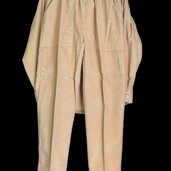 Haband 2-pc Set Button Up Corduroy Shirt Stretch Pants Cords Beige Cream S 8P - Picture 5 of 7
